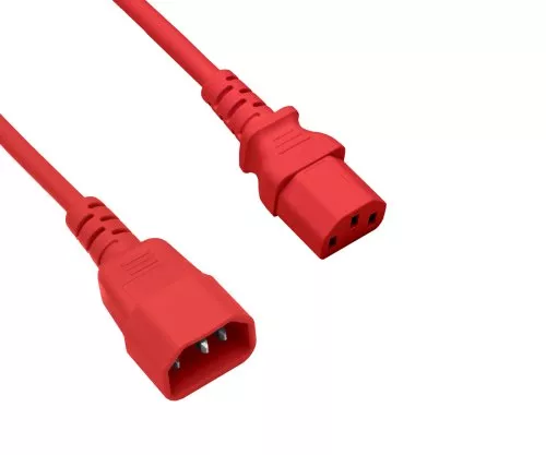 Kaltgerätekabel C13 auf C14, rot, 0,75mm², Verlängerung, VDE, Länge 1,00m