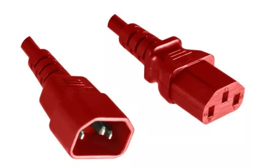 Virtajohto C13-C14, punainen, 1mm², jatkojohto, VDE, pituus 5.00m.