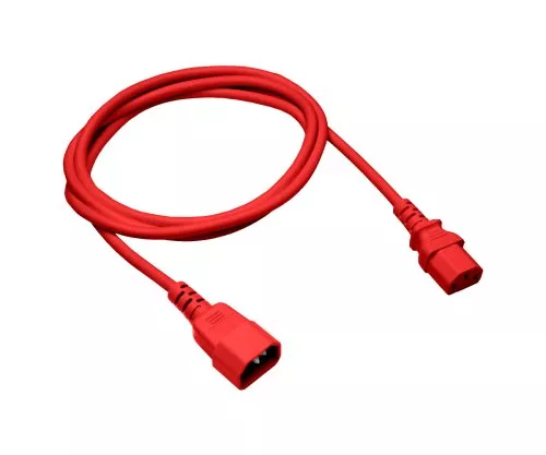 Cable de alimentación C13 a C14, rojo, 1mm², prolongación, VDE, longitud 5,00m