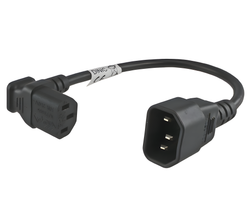 Power cable C13 90° top to C14, 0.75mm², VDE, black, length 0.30m