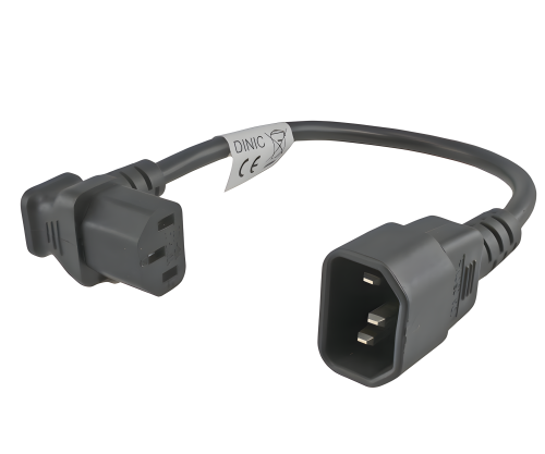 Power cable C13 90° bottom to C14, 0.75mm², VDE, black, length 0.30m