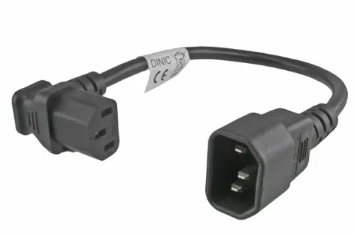 Power cable C13 90° bottom to C14, 0.75mm², VDE, black, length 0.30m