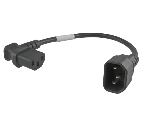 Cabo de alimentação C13 90° esquerdo para C14, 0,75mm², VDE, preto, comprimento 0,30m