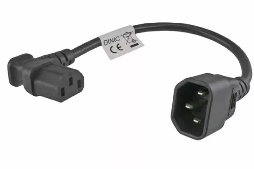 Power cable C13 90° right to C14, 0.75mm², VDE, black, length 0.30m
