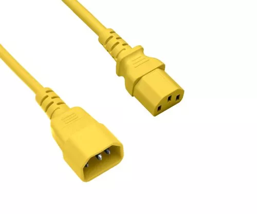 Cold appliance cable C13 to C14, 0,75mm², extension, VDE, yellow, length 1,80m
