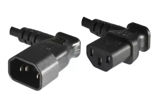 IEC cable C13 90° to C14 90°, 0.75mm², extension, VDE, black, length 0.40m