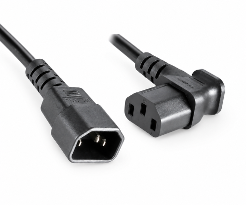 Cabo para aparelhos elétricos C13 a 90° para a direita para C14, 1 mm², extensão, VDE, preto, comprimento 1,80 m