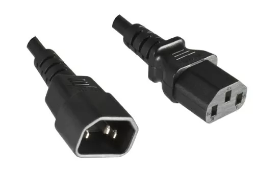 Cold device cable with an extra-large cross-section of 1.5mm², C13 to C14, extension, VDE, black, 3m