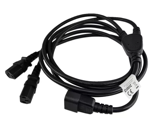 Power cable 2x C13 to C14, 1mm², extension, VDE, black, length 2.00m