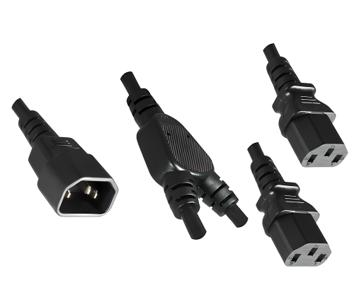 Power cable 2x C13 to C14, 1mm², extension, VDE, black, length 2.00m