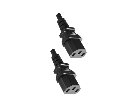 Power cable 2x C13 to C14, 1mm², extension, VDE, black, length 2.00m