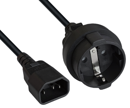 Câble adaptateur réseau C14 sur prise de terre, adaptateur UPS, H05VV-F 0,75mm², noir, longueur 1,00m