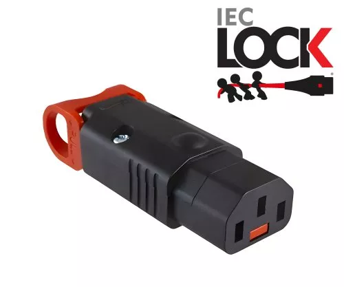 IEC-LOCK IEC60320-C13 plug with locking mechanism mountable connector