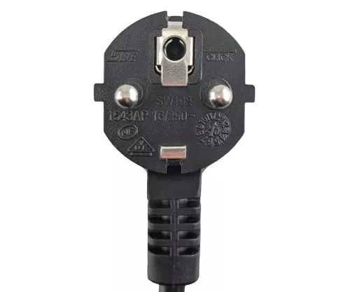 Захранващ кабел Europe CEE 7/7 90° към C13, 1mm², със заключване, черен, дължина 2.00m