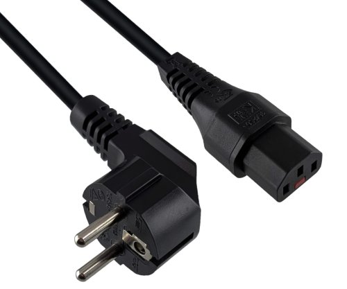 Netzkabel Europa CEE 7/7 90° auf C13, 1mm², mit Verriegelung, schwarz, Länge 2,00m