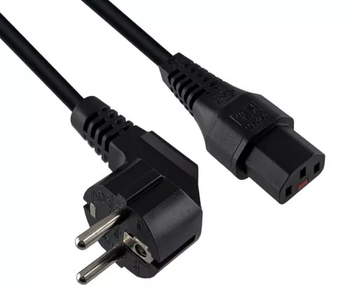 Netzkabel Europa CEE 7/7 90° auf C13, 1mm², mit Verriegelung, schwarz, Länge 2,00m
