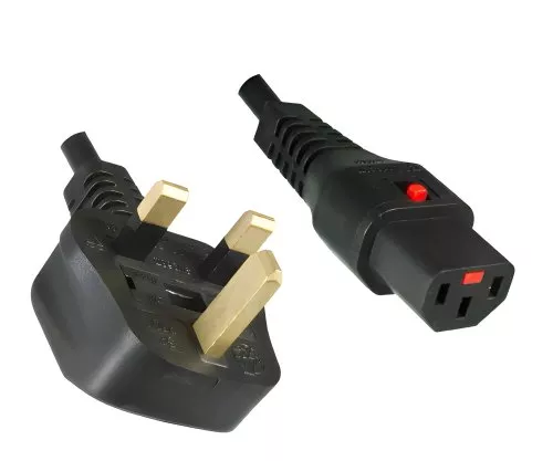 Mains cable England UK type G 5A to C13, with lock, 1.00mm², approval: BSI or ASTA, black, length 2.00m