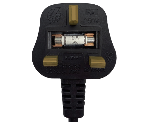 Tīkla kabelis England UK tipa G 5A uz C13, ar slēdzeni, 1.00mm², apstiprinājums: BSI vai ASTA, melns, garums 2.00m