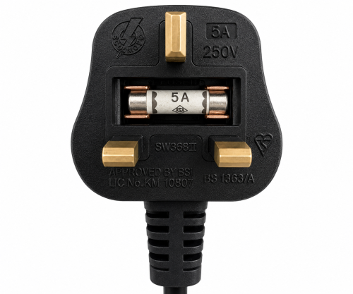 Cabo de rede England UK tipo G 5A para C13, com bloqueio, 1,00mm², aprovação: BSI ou ASTA, preto, comprimento 2,00m
