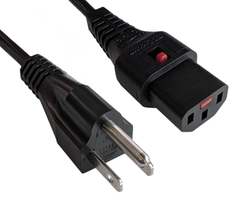 Cabo de rede eléctrica América EUA NEMA 5-15P, tipo B para C13, com mecanismo de bloqueio, aprovações: UL/CSA, preto, comprimento 2,00m