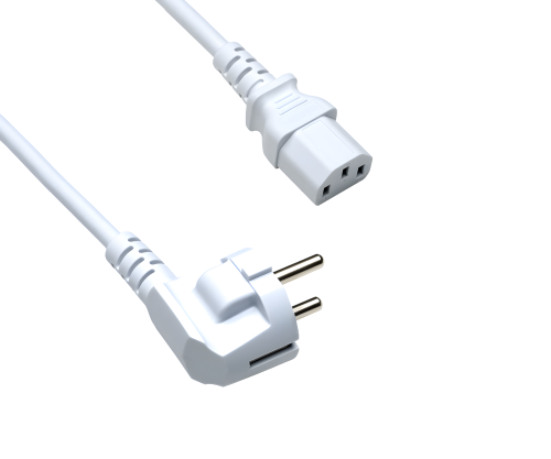 Síťový kabel Europe CEE 7/7 90° na C13, 0,75 mm², VDE, bílý, délka 0,50 m