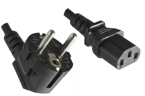 Netzkabel Europa CEE 7/7 90° auf C13, 0,75mm², VDE, schwarz, Länge 1,00m