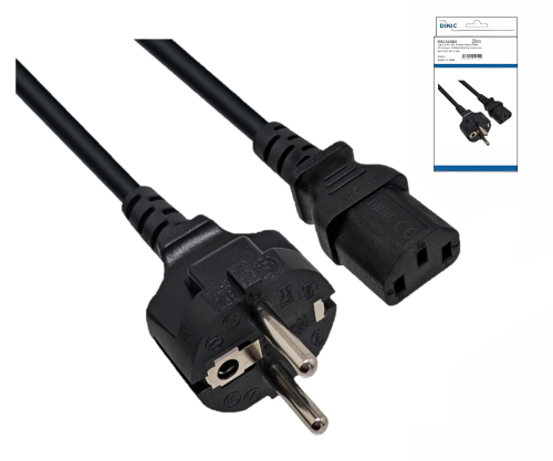 Netzkabel Europa CEE 7/7 gerade auf C13, 0,75mm², CEE 7/7/IEC 60320-C13, VDE, schwarz, DINIC Box mit Euroloch, Länge 1,00m