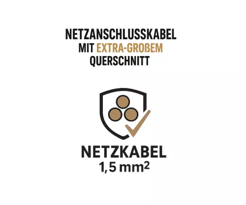 Netzkabel mit einem extra großen Querschnitt 1,5mm² Netzkabel mit einem extra großen Querschnitt 1,5mm²