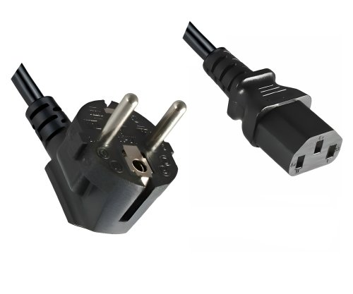 Mains cable with an extra-large cross-section of 1.5mm², CEE 7/7 90° to C13, VDE-certified, black, 1.80m