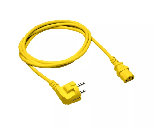 Netzkabel CEE 7/7-C13, 0,75mm², VDE, gelb, 1m CEE 7/7 90°/IEC 60320-C13 Netzkabel CEE 7/7-C13, 0,75mm², VDE, gelb, 1m CEE 7/7 90°/IEC 60320-C13