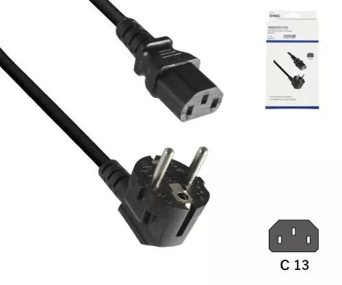 Power cord Europe CEE 7/7 90° to C13, 1mm², VDE, black, length 3.00m, DINIC box