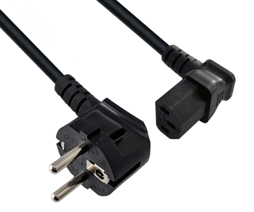 Netzkabel CEE 7/7 90° auf C13 90°, 1mm², VDE, schwarz, Länge 5,00m