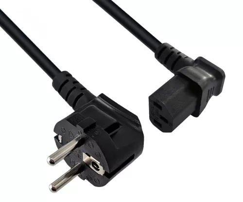 Câble secteur CEE 7/7 90° sur C13 90°, 0,75mm², VDE, noir, longueur 1,80m