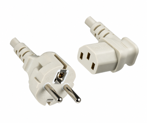 Netzkabel CEE 7/7 auf C13 90°, 0,75mm², VDE, grau, Länge 2,00m