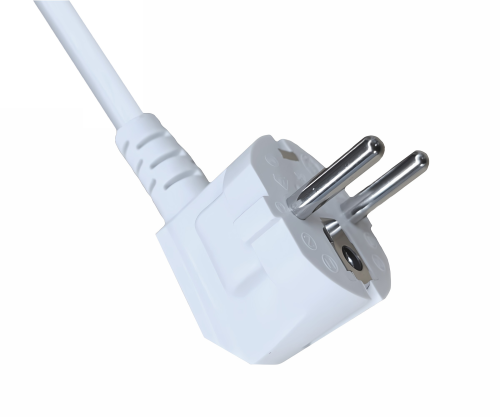 Netzkabel CEE 7/7 auf C13 gewinkelt, 0,75mm², CEE 7/7 90°/IEC 60320-C13 90° links, VDE, weiß, Länge 1,80m