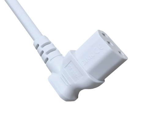 Netzkabel CEE 7/7 auf C13 gewinkelt, 0,75mm², CEE 7/7 90°/IEC 60320-C13 90° links, VDE, weiß, Länge 1,80m