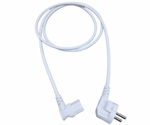 Netzkabel CEE 7/7 auf C13 gewinkelt, 0,75mm², CEE 7/7 90°/IEC 60320-C13 90° links, VDE, weiß, Länge 1,80m