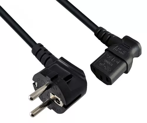 Síťový kabel CEE 7/7 90° na C13 90° vlevo, 1mm², VDE, černý, délka 3,00m