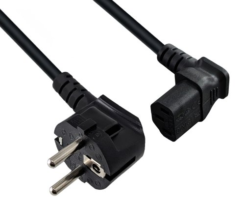 Netzkabel CEE 7/7 90° auf C13 90° u/o, 1mm², VDE, schwarz, Länge 3,00m