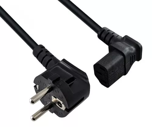 Síťový kabel CEE 7/7 90° na C13 90° u/o, 1mm², VDE, černý, délka 3,00m