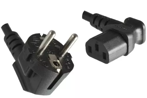 Power cable CEE 7/7 90° to C13 90° right, 0,75mm², VDE, black, length 1,80m