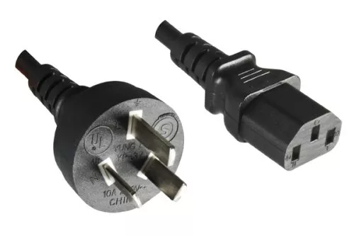 Netzkabel Argentinien Typ I auf C13, 0,75mm², Zulassung: UL de ARG, schwarz, Länge 1,80m