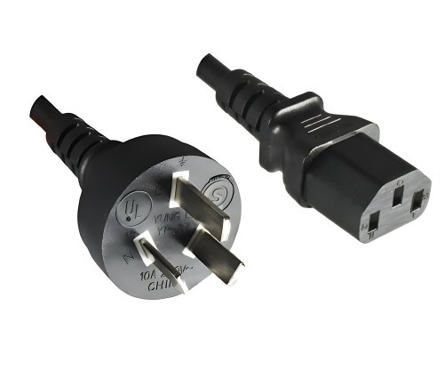 Mains cable Argentina type I to C13, 0.75mm², approval: UL de ARG, black, length 1.80m