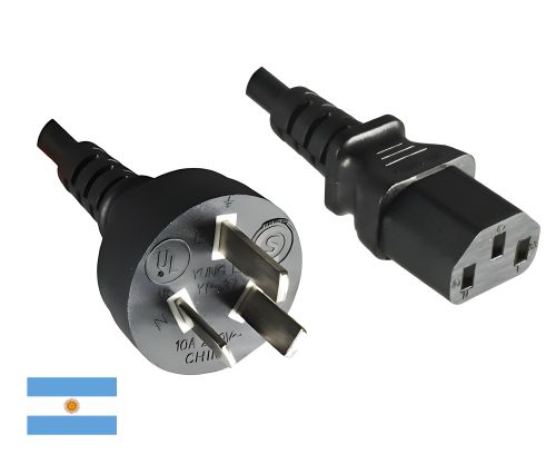 Мрежов кабел Аржентина, тип I към C13, 0,75mm², одобрение: UL de ARG, черен, дължина 1,80m