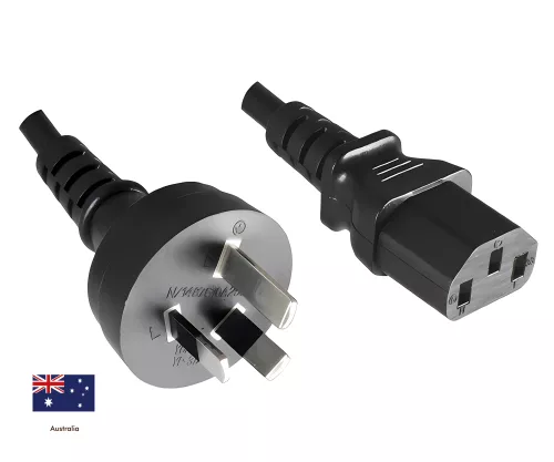 Netzkabel Australien Typ I auf C13, 1mm², SAA, schwarz, Länge 3,00m