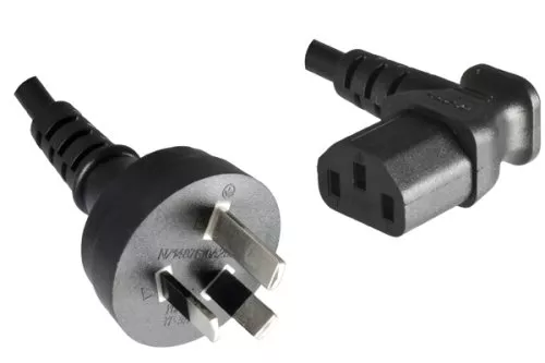 Cable de alimentación Australia tipo I a C13 90°, 0,75 mm², SAA, negro, longitud 1,80 m