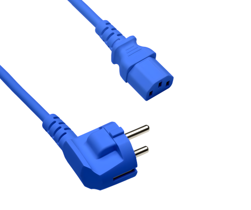 Câble secteur Europe CEE 7/7 90° sur C13, 0,75mm², VDE, bleu, longueur 1,80m