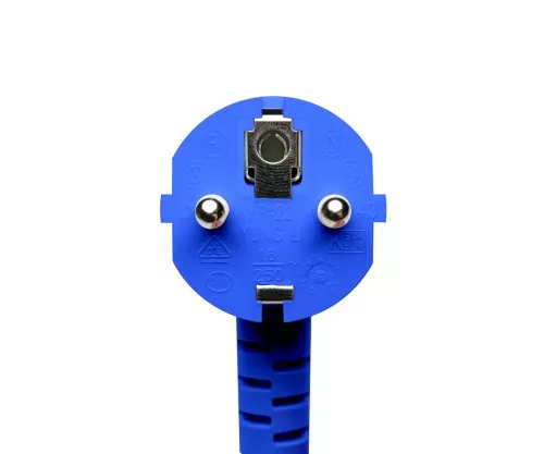 Netzkabel Europa CEE 7/7 90° auf C13, 1 mm², VDE, blau, Länge 5,00m