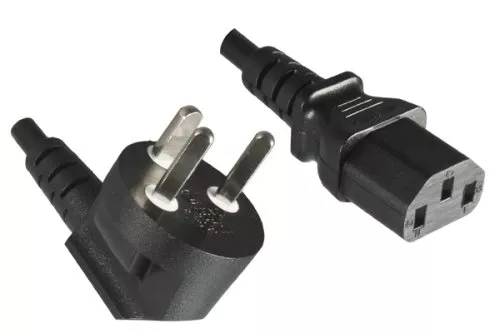 Power cable Denmark type K 90° to C13, 0,75mm², approvals: VDE/DEMKO, black, length 1.00m