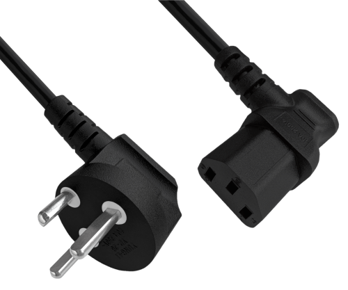 Cabo de rede Dinamarca tipo K 90° para C13 90°, 0,75 mm², aprovações: VDE/DEMKO, preto, comprimento 1,80m